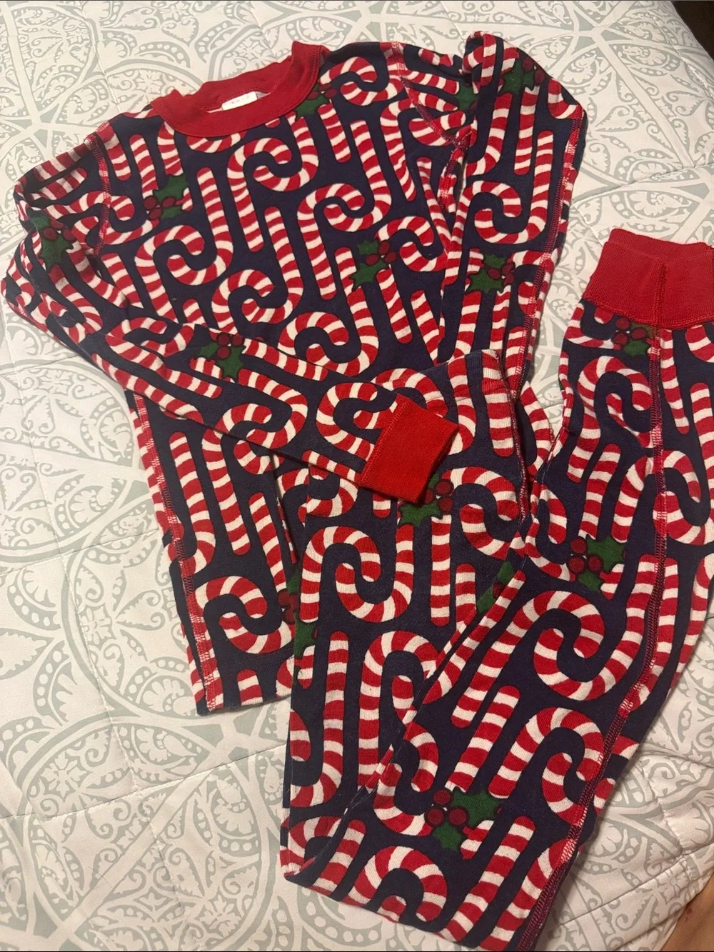 Hanna Andersson Navy and Red Candy Cane Pajama Set